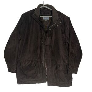 Johnston Murphy Mens Dark Brown Suede Full Zip Quilted And Plaid Lined Jacket XL
